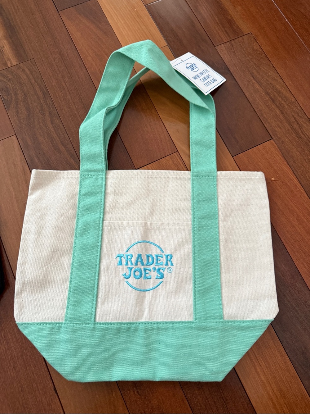 Canvas Tote Bag in Mint and Cream